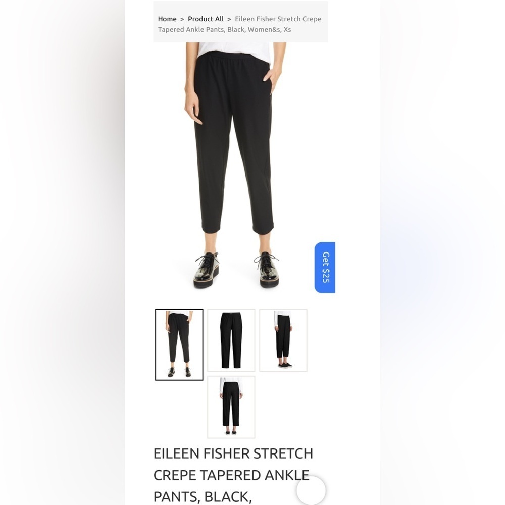 EILEEN FISHER STRETCH CREPE TAPERED ANKLE PANTS, BLACK, WOMEN’S Size 1X